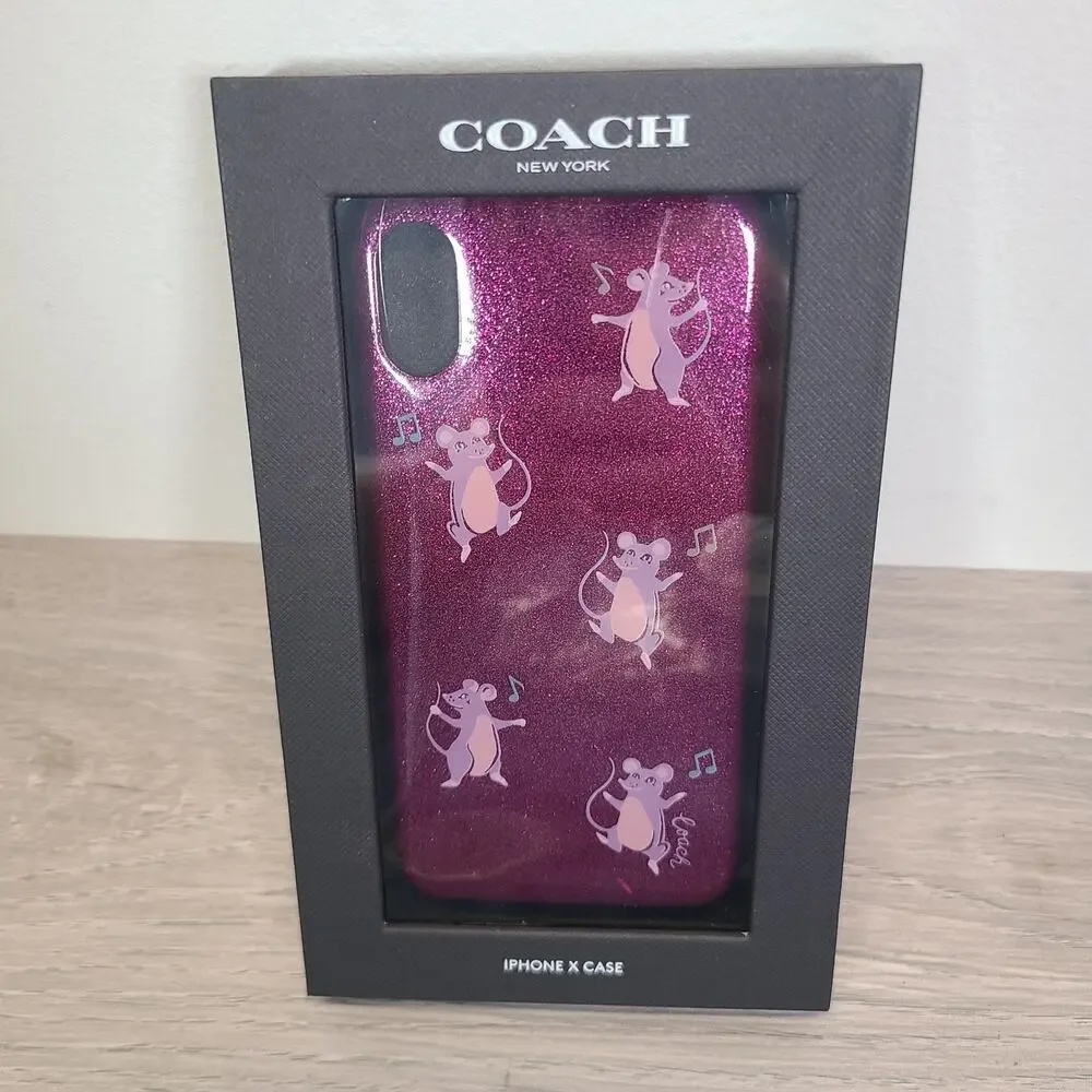 Coach iPhone X‎ & XS Glittery Purple Case Dancing Mice Music NWT